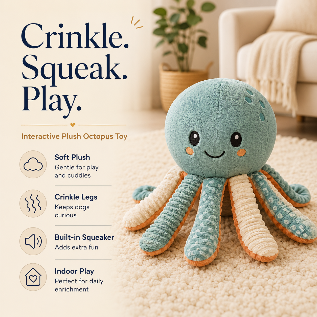 Sorelvina® Interactive Plush Octopus Toy