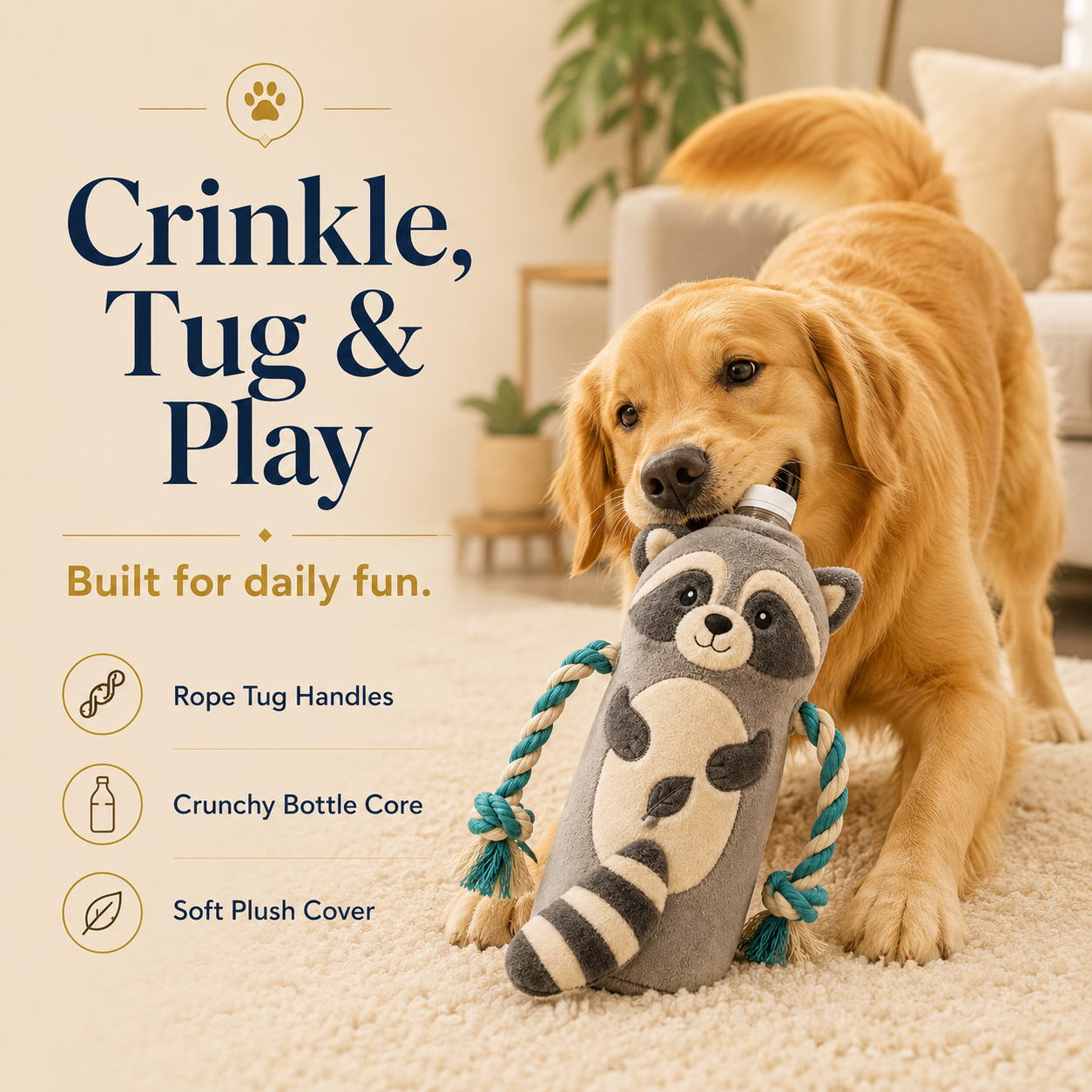 Sorelvina® Raccoon Bottle Crinkle Toy